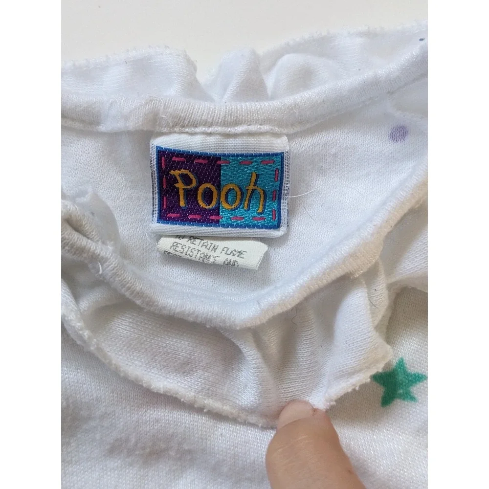 Vintage 90s Disney Pooh Eeyore Star Print Footed Sleeper One Piece White 6 Month